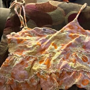 SO Floral Tank Top - Orange and Cream